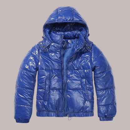 Women’s Puffer Jacket - Woven - Cropped Length - Detachable Hood - Stand-Up Collar