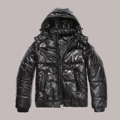 Women’s Puffer Jacket - Woven - Cropped Length - Detachable Hood - Stand-Up Collar