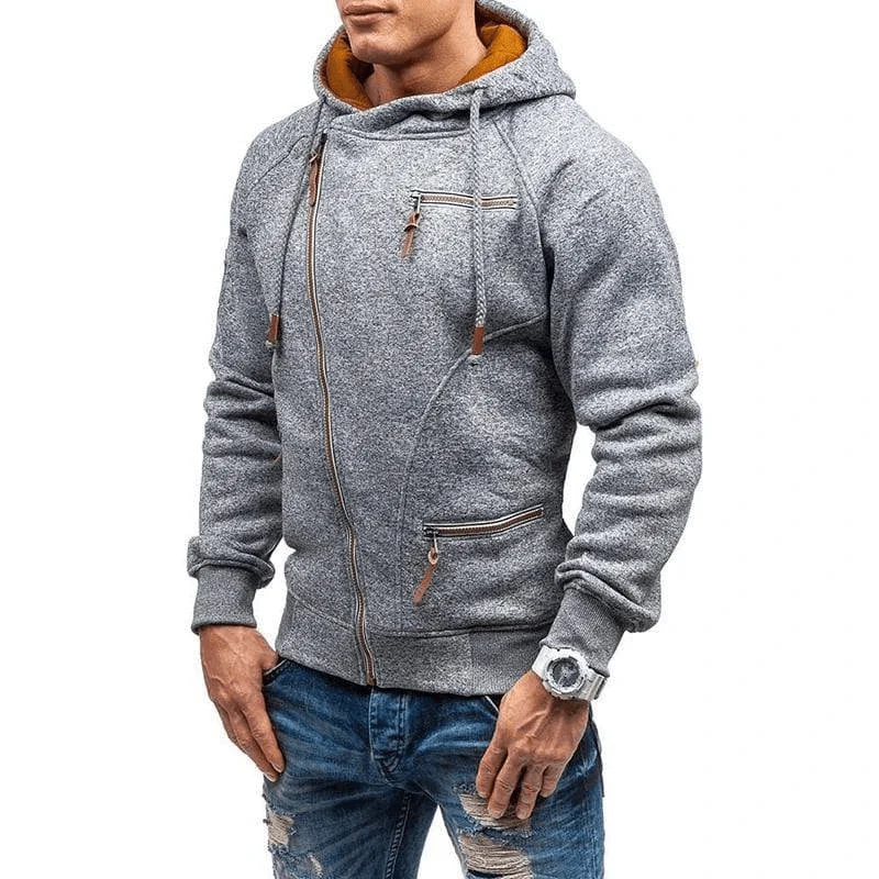 Men's Hoodie – Regular Fit – Soft Fleece – Asymmetric Zipper – With Zipper Pockets