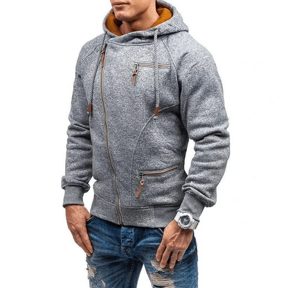 Men's Hoodie – Regular Fit – Soft Fleece – Asymmetric Zipper – With Zipper Pockets
