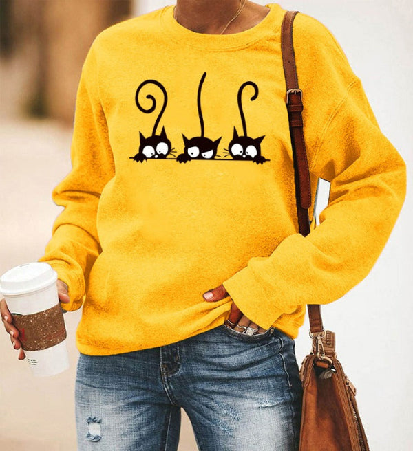 Women's Sweatshirt – Relaxed Oversized Fit – Soft Cotton Blend – Cat Print