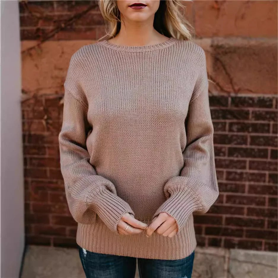 Women's Pullover Sweater – Oversize Fit – Chunky Knit – Dropped Shoulders – Ribbed Hem