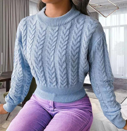 Women's Sweater – Wool-like Knit – Cable Knit – Ribbed Round Neck – Regular Fit