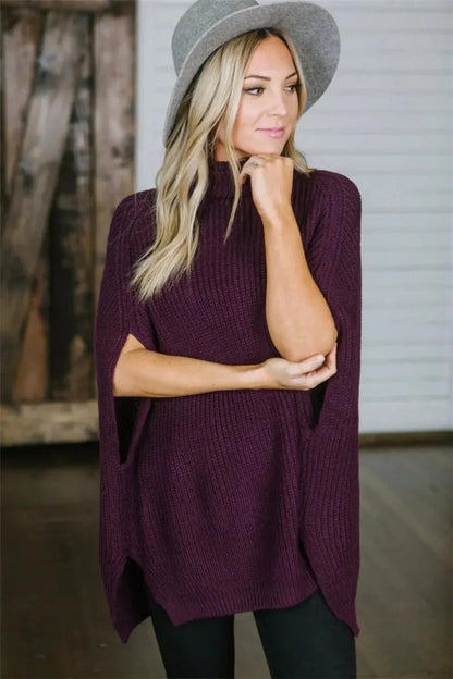 Women's Poncho – Oversized Fit – High Turtleneck – Soft Knit – Wide Sleeves