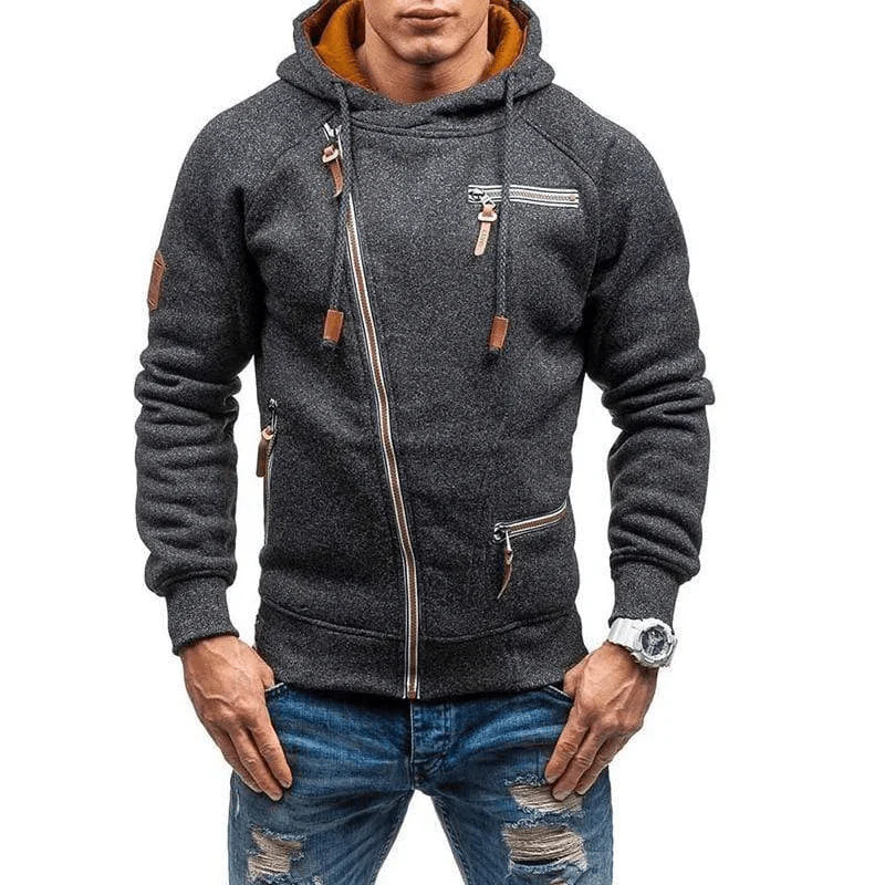Men's Hoodie – Regular Fit – Soft Fleece – Asymmetric Zipper – With Zipper Pockets
