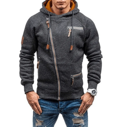 Men's Hoodie – Regular Fit – Soft Fleece – Asymmetric Zipper – With Zipper Pockets