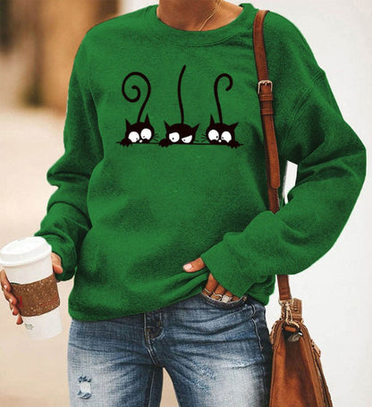 Women's Sweatshirt – Relaxed Oversized Fit – Soft Cotton Blend – Cat Print