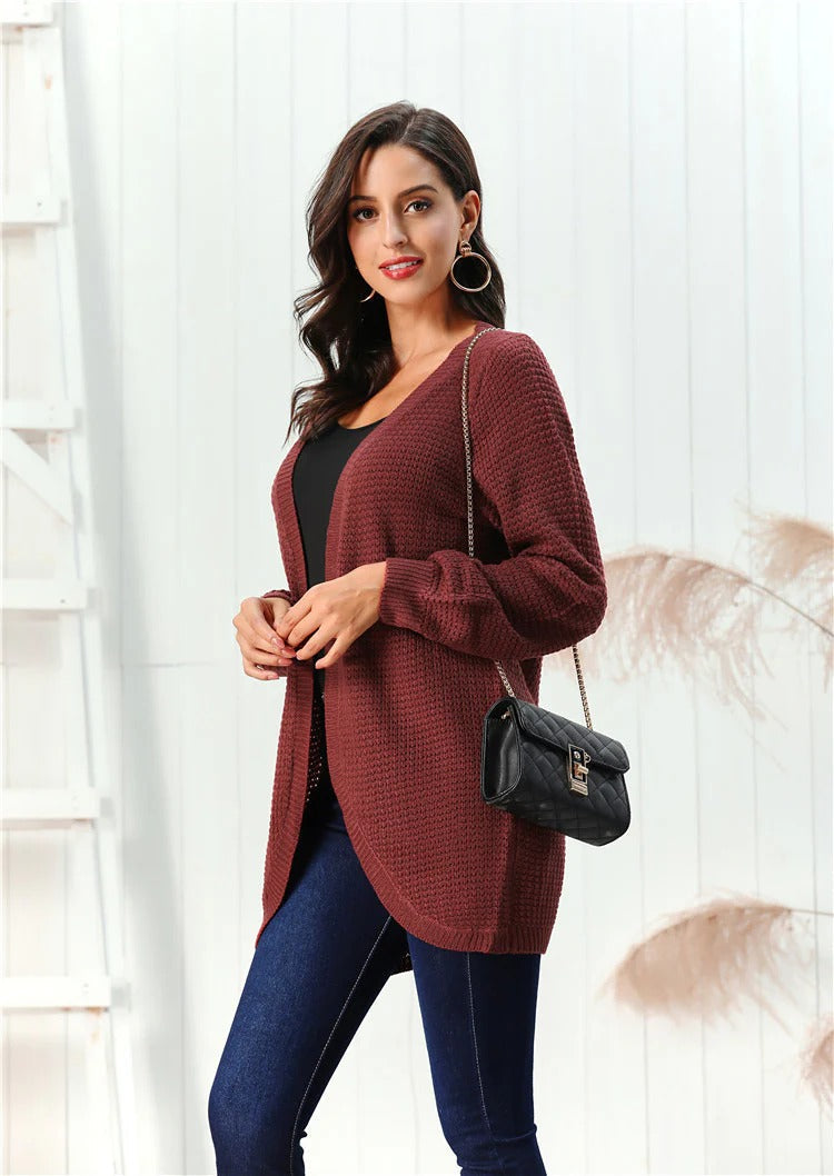 Women's Cardigan – Chunky Knit – Relaxed Fit – V-Neck – Open Front Layer-On-Layer