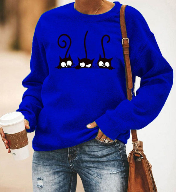 Women's Sweatshirt – Relaxed Oversized Fit – Soft Cotton Blend – Cat Print