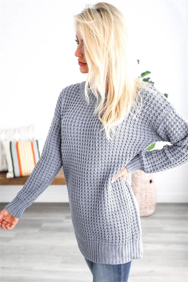 Women's Knit Sweater – Oversized Fit – Chunky Knit – Honeycomb Texture – Ribbed Edges