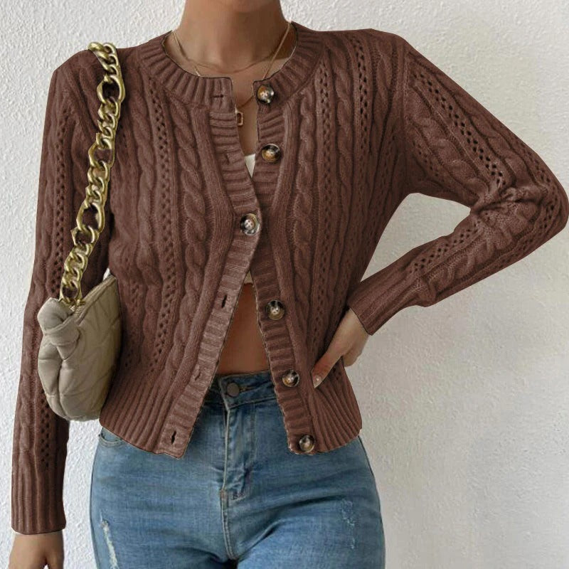 Women's Cardigan – Slim Fit – Cable Knit – Button Closure – Long Sleeves