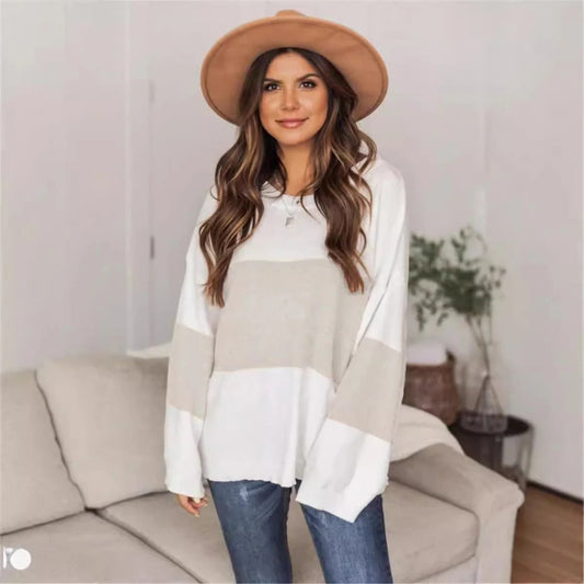 Women's Pullover Sweater – Oversized Fit – Knit Texture – Wide Sleeves Comfortable Style