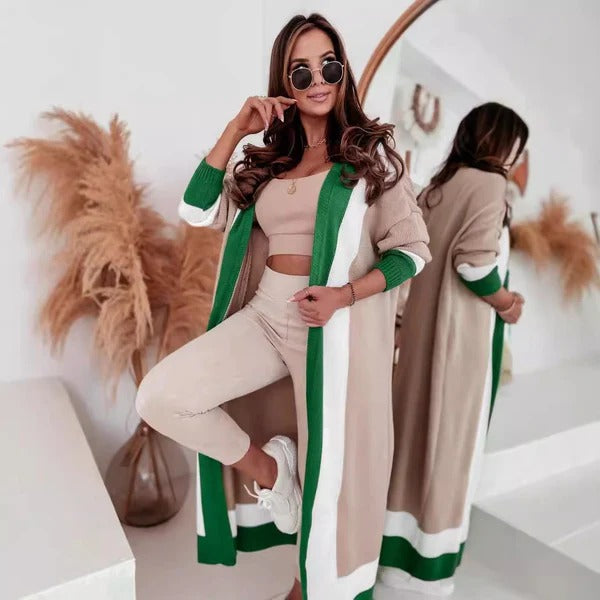 Women's Coat – Knit Design – Oversized Fit – Open Front – Full Length – Wide Collar