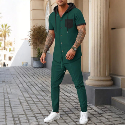 Men's Training Set – Relaxed Fit – Hooded Jacket with Button Closure – Soft and Breathable