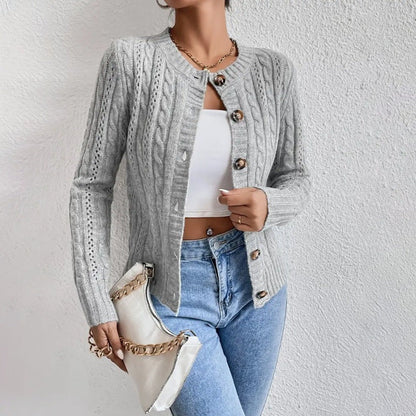 Women's Cardigan – Slim Fit – Cable Knit – Button Closure – Long Sleeves