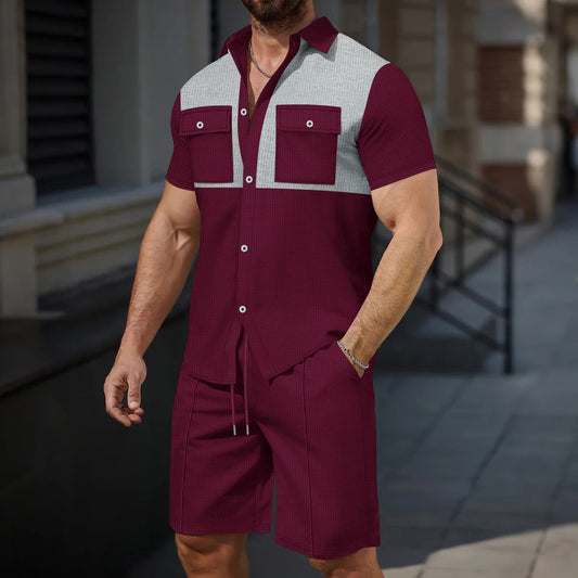 Men's Set – Short-Sleeved Shirt and Shorts – Regular Fit – Breathable – Contrast Details