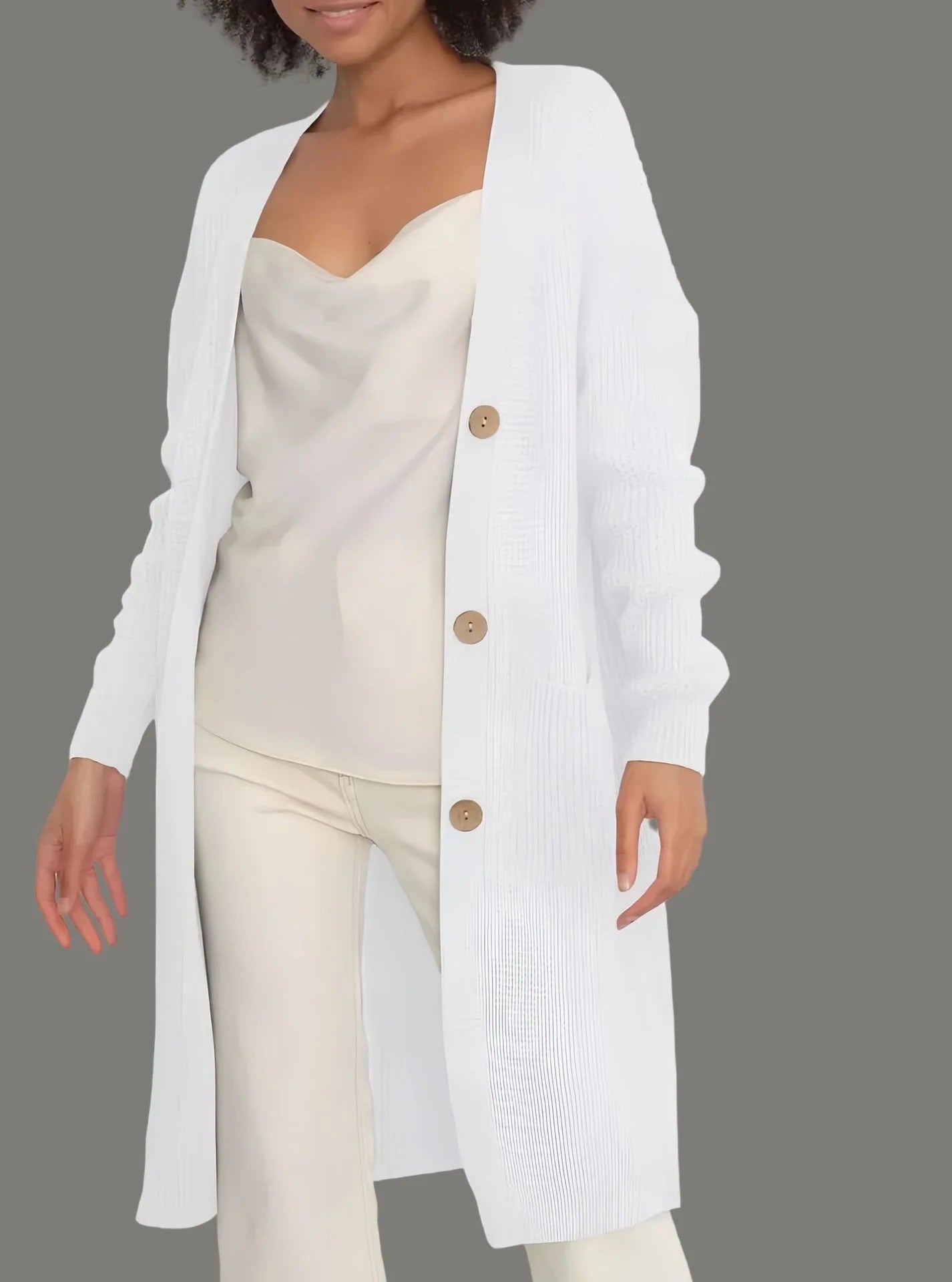 Women's Cardigan – Long Model – Soft Knit – Relaxed Fit – Button Closure and Pockets