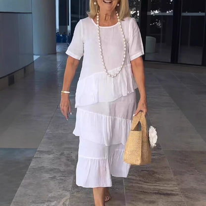 Women's Maxi Dress – Relaxed Fit – Layered Design – Short Sleeve – Lightweight and Breathable