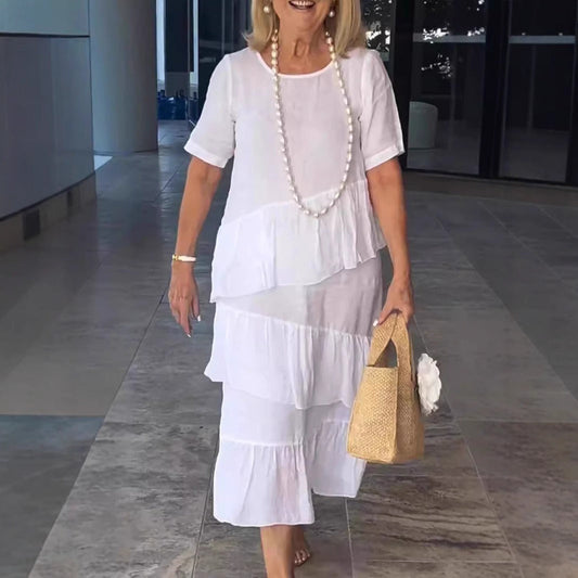 Women's Maxi Dress – Relaxed Fit – Layered Design – Short Sleeve – Lightweight and Breathable