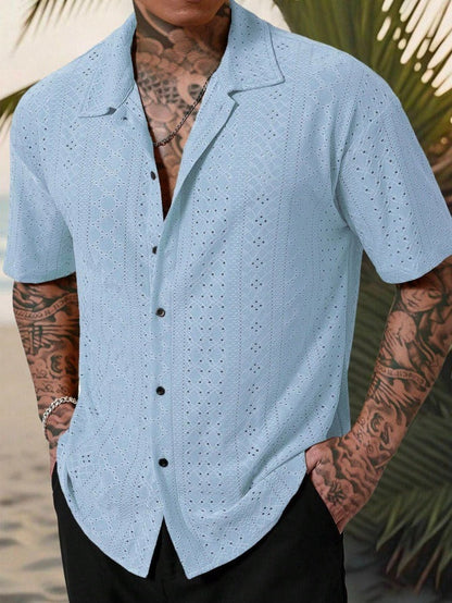 Men's Shirt with Short Sleeves – Breathable Jacquard – Regular Fit – Casual Style