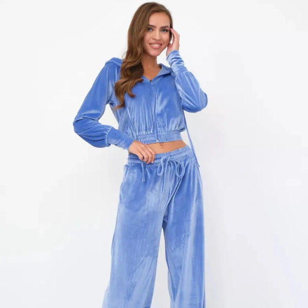 Women's Loungewear Set – Soft Fleece – Relaxed Fit – Drawstring Hoodie – Wide Pants