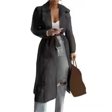 Women's Trench Coat – Long and Light – Relaxed Fit – Belt and Double Button Closure