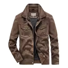 Men's Jacket – Slim Fit – Soft Suede-like Texture – Button Closure – Chest Pockets