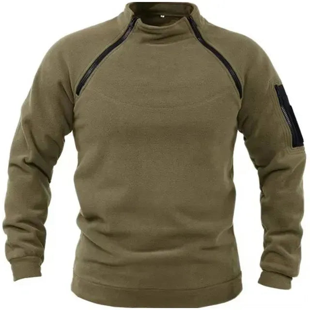 Men's Fleece Pullover – Relaxed Fit – High Collar – Utility Zippers – Outdoor Use