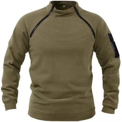 Men's Fleece Pullover – Relaxed Fit – High Collar – Utility Zippers – Outdoor Use