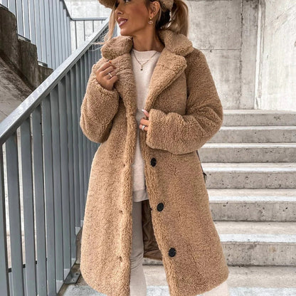 Women's Teddy Coat – Oversized Fit – Soft Faux Fur – Button Closure