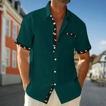 Men's Short-Sleeved Shirt – Regular Fit – Cotton Feel – Contrast Details