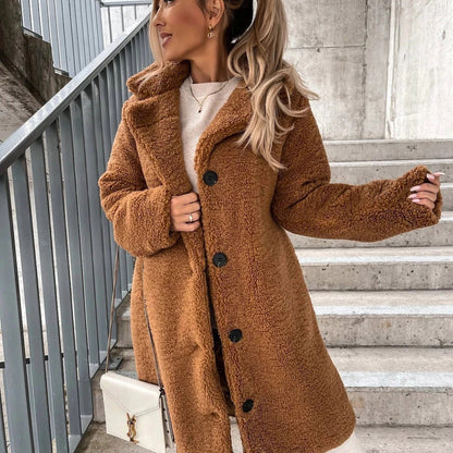 Women's Teddy Coat – Oversized Fit – Soft Faux Fur – Button Closure