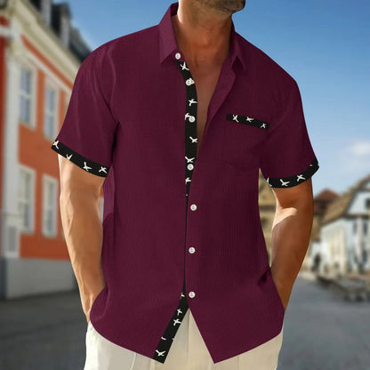 Men's Short-Sleeved Shirt – Regular Fit – Cotton Feel – Contrast Details