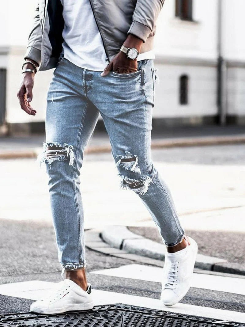 Men's Jeans – Slim Fit – Distressed Details – Full Length – Casual Everyday Cut