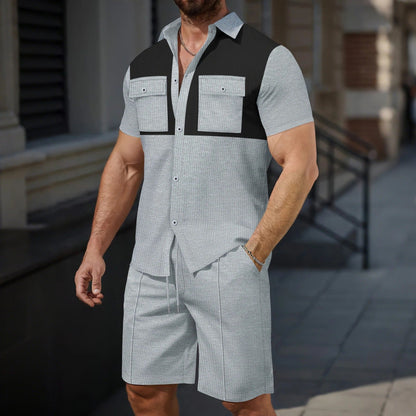 Men's Set – Short-Sleeved Shirt and Shorts – Regular Fit – Breathable – Contrast Details