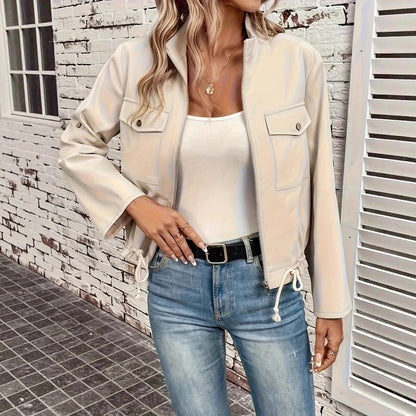 Women's Biker Jacket – Relaxed Fit – Faux Leather Look – Zipper – Elastic Hem