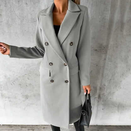 Women's Trench Coat – Tailored Fit – Wool Texture – Double Breasted – Knee Length