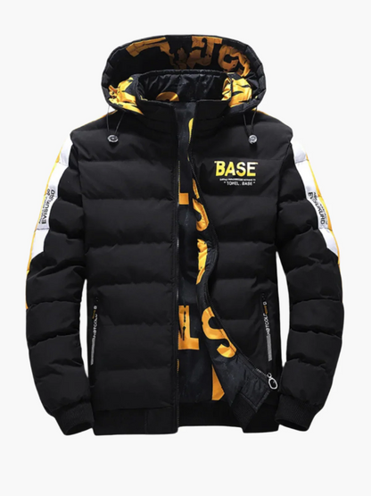 Men’s Puffer Jacket - Synthetic - Hooded - Hip Length - Ribbed Cuffs