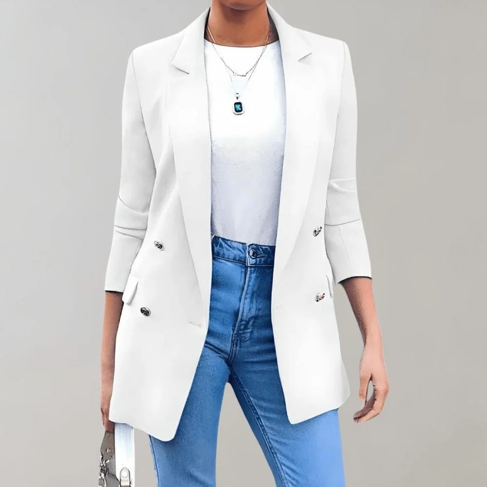 Women's Blazer – Tailored Fit – Double-Breasted – Classic Lapel – Mid-Length