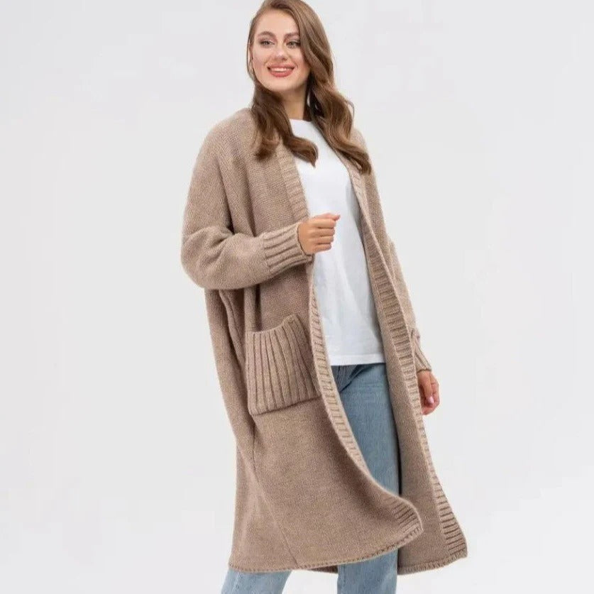 Women's Cardigan – Oversized Fit – Soft Wool Texture – Long Style with Large Pockets