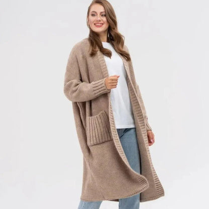 Women's Cardigan – Oversized Fit – Soft Wool Texture – Long Style with Large Pockets
