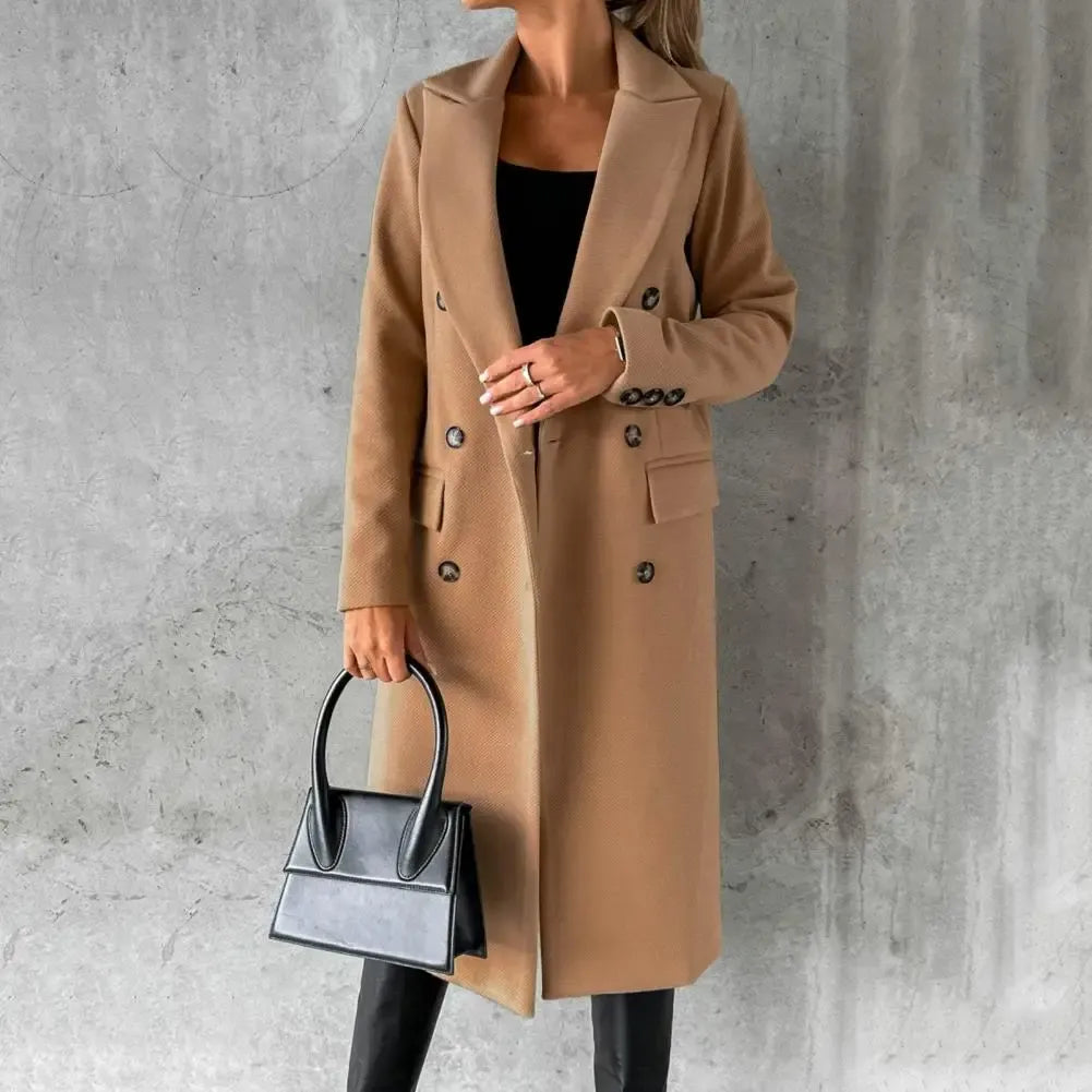 Women's Trench Coat – Tailored Fit – Wool Texture – Double Breasted – Knee Length