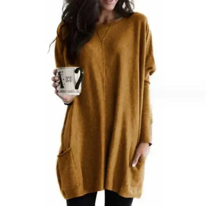 Women's Tunic Pullover – Oversized Fit – Soft Knit – Dropped Shoulders – Side Pockets