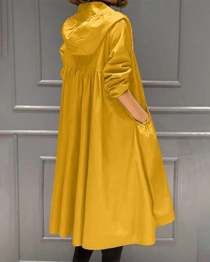 Women's Trench Coat – Water-Repellent – Relaxed Fit – Hood – Zipper – Knee Length