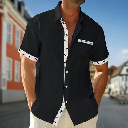 Men's Short-Sleeved Shirt – Regular Fit – Cotton Feel – Contrast Details