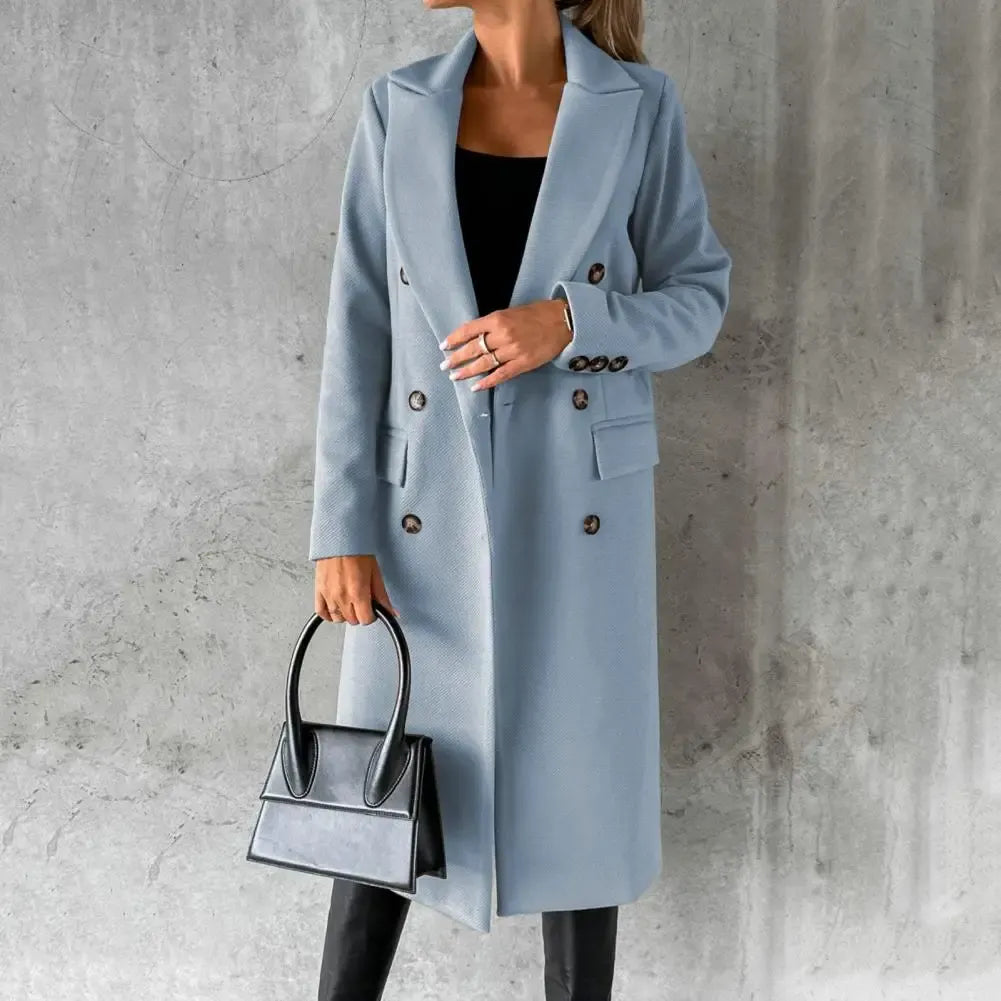 Women's Trench Coat – Tailored Fit – Wool Texture – Double Breasted – Knee Length