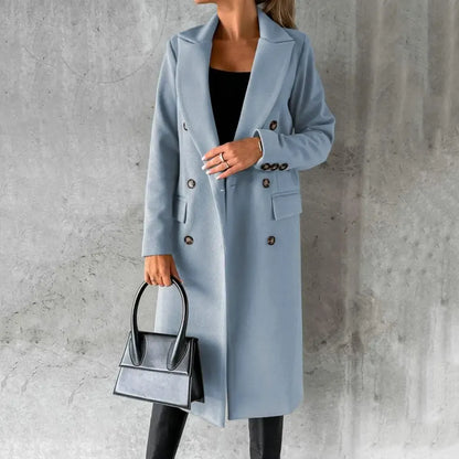 Women's Trench Coat – Tailored Fit – Wool Texture – Double Breasted – Knee Length