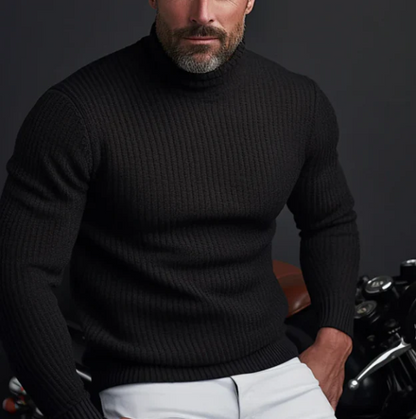 Men's Turtleneck Sweater – Slim Fit – Ribbed Knit – Long Sleeves – Soft Wool Quality