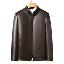 Men's Leather Jacket – Slim Fit – Stand Collar – Simple Minimalist Style