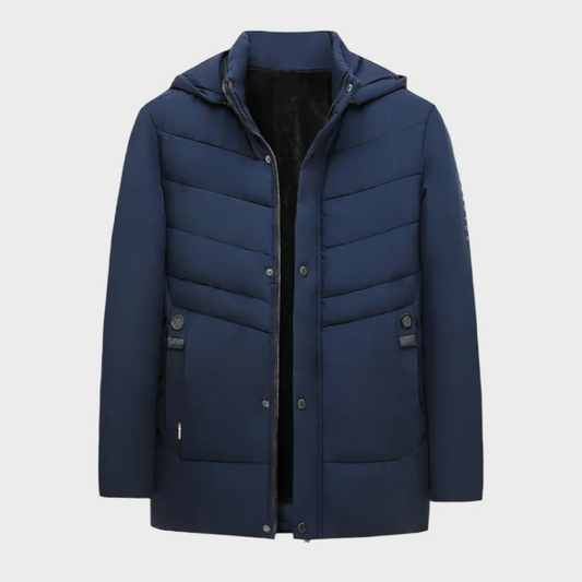 Men's Parka Jacket – Structured Fit – Padded Upper – Hood and Button Pockets